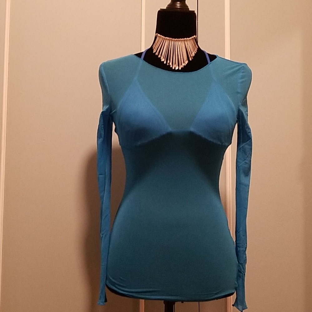 Blue mesh top